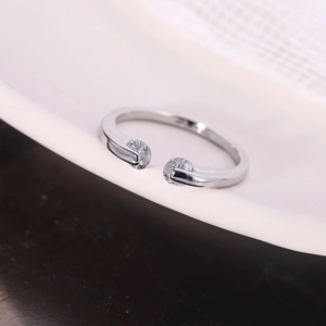Elegant adjustable silver copper ring with two brilliant circular cubic zirconia stones