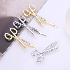 Pinces À Cheveux Créatives Forme De Ciseaux Alliage Strass Barrettes Décoratives Mode Individuelle Accessoires De Coiffure Femmes Quotidien Fête