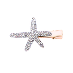 Sparkling starfish hair clip with silver rhinestones and rose gold metal duckbill base