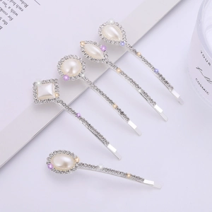 Korean Style Heart Artificial Pearl Rhinestone Hair Clip Elegant Alloy Side Barrette For Women Sweet Silver Color Headwear Accessories