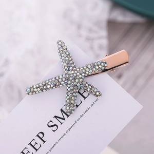 Sparkling Starfish Rhinestone Hair Clip For Women Alloy Gold Silver AB Color Crystal Duckbill Side Clip Vacation Hair Accessory