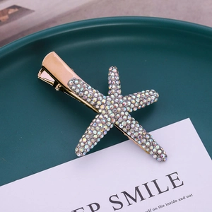 Sparkling starfish hair clip with AB rhinestones and gold alloy base for women