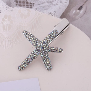 Sparkling rhinestone starfish hair clip with iridescent AB crystals on silver alloy base
