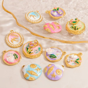 Vintage Stainless Steel DIY Jewelry Pendants Enamel Flower Swallow Shell Artificial Pearl Charms For Necklace Bracelet Making Jewelry Accessories