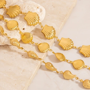 18K gold plated stainless steel ocean shell bracelet with scallop and conch charms