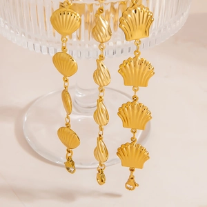 Polished 18K gold plated stainless steel bracelets with assorted shell pendants and lobster clasp