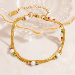 Bracciale a catena serpente dorata in acciaio inossidabile con perline colorate