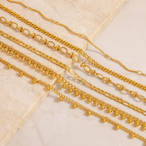 Minimalist 18K Gold Plated Stainless Steel Bracelet For Women Exquisite Wave Geometric Figaro Cuban Link Chain Jewelry