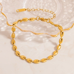 Elegante bracciale a maglie a chicco di caffè in acciaio inossidabile dorato regolabile