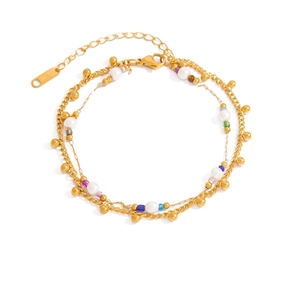 Bracciale multistrato in acciaio inossidabile dorato con perline colorate e perle bianche