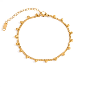 Minimalist 18K gold plated stainless steel curb chain bracelet with solid metal beads