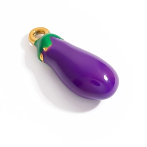 Pendentif aubergine mignon en émail et plaqué or 18K pour la création de bijoux DIY