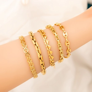 Fashion Stainless Steel 18K Gold Plated Bracelet For Women Ins Style Byzantine Mariner Heart Leaf Chain Bracelet Jewelry