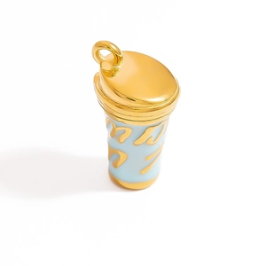 Mini pendentif tasse à café en or avec émail bleu clair pour création de bijoux DIY