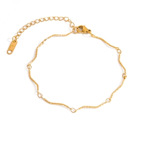 Minimalist 18K gold plated stainless steel bracelet with wave texture and lobster clasp