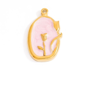 Vue détaillée du pendentif tulipe plaqué or 18K avec émail rose nacré pour bijoux DIY