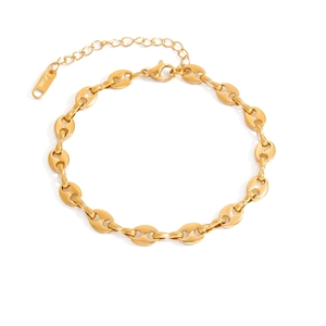 Minimalist 18K gold plated stainless steel puff link chain bracelet with lobster clasp