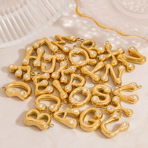 Stainless Steel Alphabet Bubble Letter Pendant Gold Plated Initial Charm With Rhinestone Inlay For DIY Jewelry Making Accessories For Women