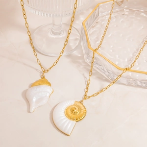 Chic 18K gold stainless steel necklaces with seashell and nautilus shell pendants