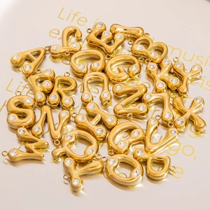 Golden bubbly 26 English letter pendants with sparkling rhinestones for DIY jewelry
