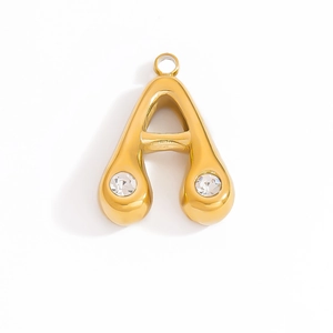 Polished 18K gold plated stainless steel letter A pendant with sparkling zircons