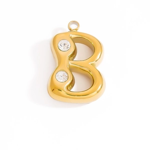 Gold 18K plated stainless steel letter B pendant with two sparkling CZ stones