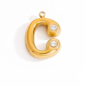Gold plated 3D bubble letter C pendant with zircons on a clean white background