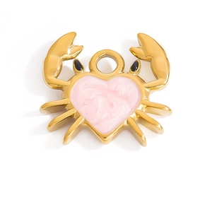 Colgante de cangrejo dorado con corazón rosa y perlas para creación de joyas DIY