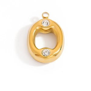 Close-up of golden lava texture teardrop pendant with double inset clear rhinestones