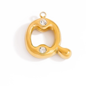 Polished gold letter Q pendant with zircon accents and a smooth round droplet shape