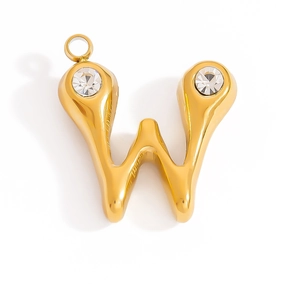 Polished gold letter W pendant with sparkling zircon inlays for necklaces and bracelets