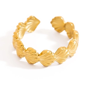 Anello regolabile in acciaio inossidabile placcato oro 18K con design continuo a conchiglie