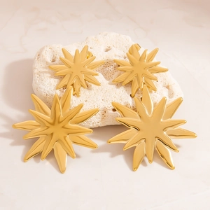 Orecchini a Bottone in Acciaio Inossidabile per Donna Lusso Leggero Placcati in Oro Geometrici a Stella Gioielli Moda Regalo