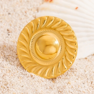 Vintage Stainless Steel Round Brooch Gold Electroplated Spiral Radial Texture Button Style Pin For Suit Coat Unisex Jewelry
