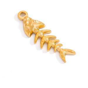 Colgante de espina de pescado de acero dorado con textura martillada para joyería