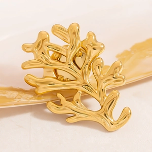 Broche Branche de Corail en Acier Inoxydable de Luxe Plaqué Or Thème Marin Haute Polissage Épingle pour Femme Bijoux de Vacances
