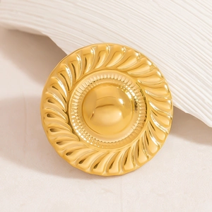 Vintage golden button brooch with spiral texture and polished dome for suits