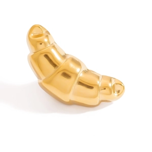 Polished 18K gold croissant shaped stainless steel brooch with a high gloss mirror finish