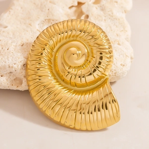 Polished 18K gold plated conch shell brooch inspired by marine life for ocean style