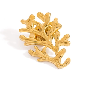 Minimalist 18K gold plated stainless steel brooch with coral branch design