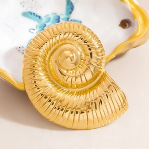 18K Gold Plated Stainless Steel Marine Conch Shell Brooch For Women Men Nautilus Shape Marine Style Clothing Decoration