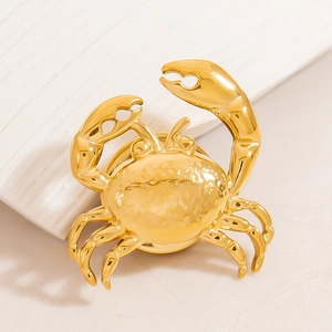 Broche Crabe en Acier Inoxydable Plqué Or Série Océan Épingle Animal pour Femmes Accessoires de Bijoux Cadeau de Fête