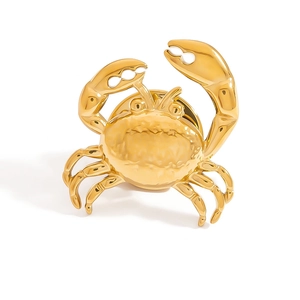 Polished gold crab brooch in minimalist stainless steel ocean style fashion accessory