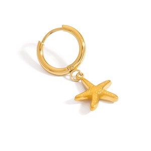Minimalist gold stainless steel sea star hoop earrings with high polish nautical charms