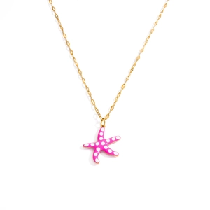 18K gold plated starfish necklace with pink enamel and sea-inspired star pendant