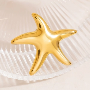 Polished 18K gold-plated stainless steel starfish ring with a smooth mirror finish