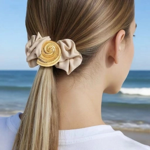 Ozean Serie Satin Haargummi Mit Gold Edelstahl Muschel Seestern Anhänger Elegantes Haarseil Für Damen Strand Urlaub Schmuck