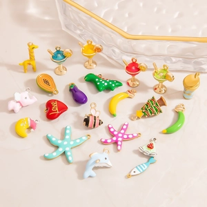 Colorful alloy enamel charms set featuring assorted DIY animals fruit and heart shapes