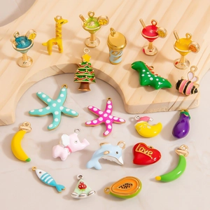 DIY colorful alloy enamel charms with cute animals, fruits, and hearts in gold finish