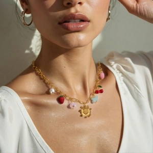 Gold Edelstahl Halskette Mit Mehreren Anhängern Damen Schmetterling Blume Erdbeere Biene Sonnenblume Mode Schmuck Geschenk